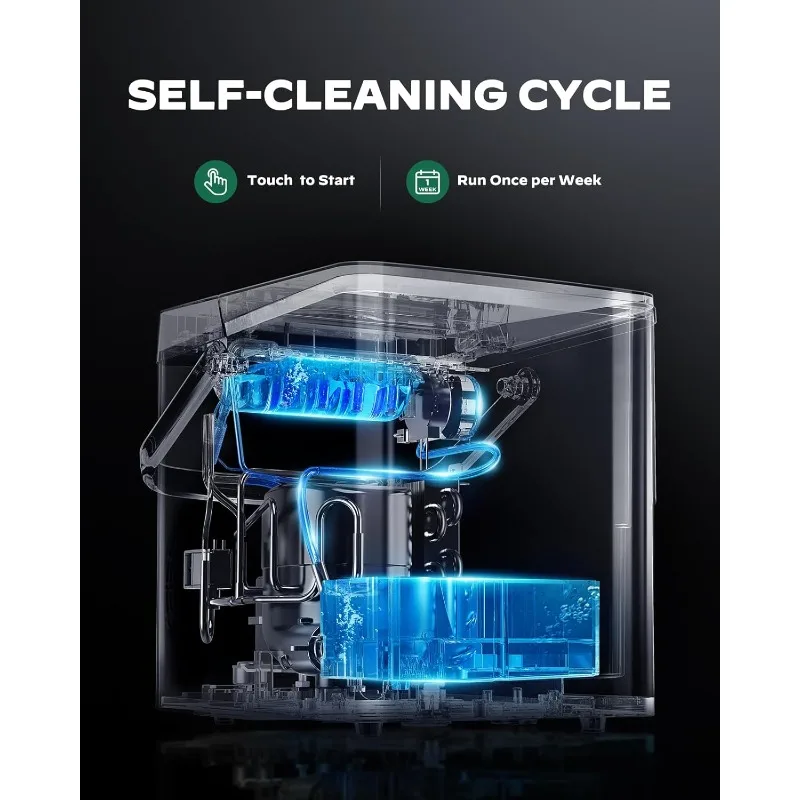 Macchina per il ghiaccio da banco Silonn, 9 cubetti in 6 minuti, cestino per il ghiaccio da 2,5 litri, macchina per il ghiaccio autopulente con controllo touch a LED, 2 dimensioni di proiettili