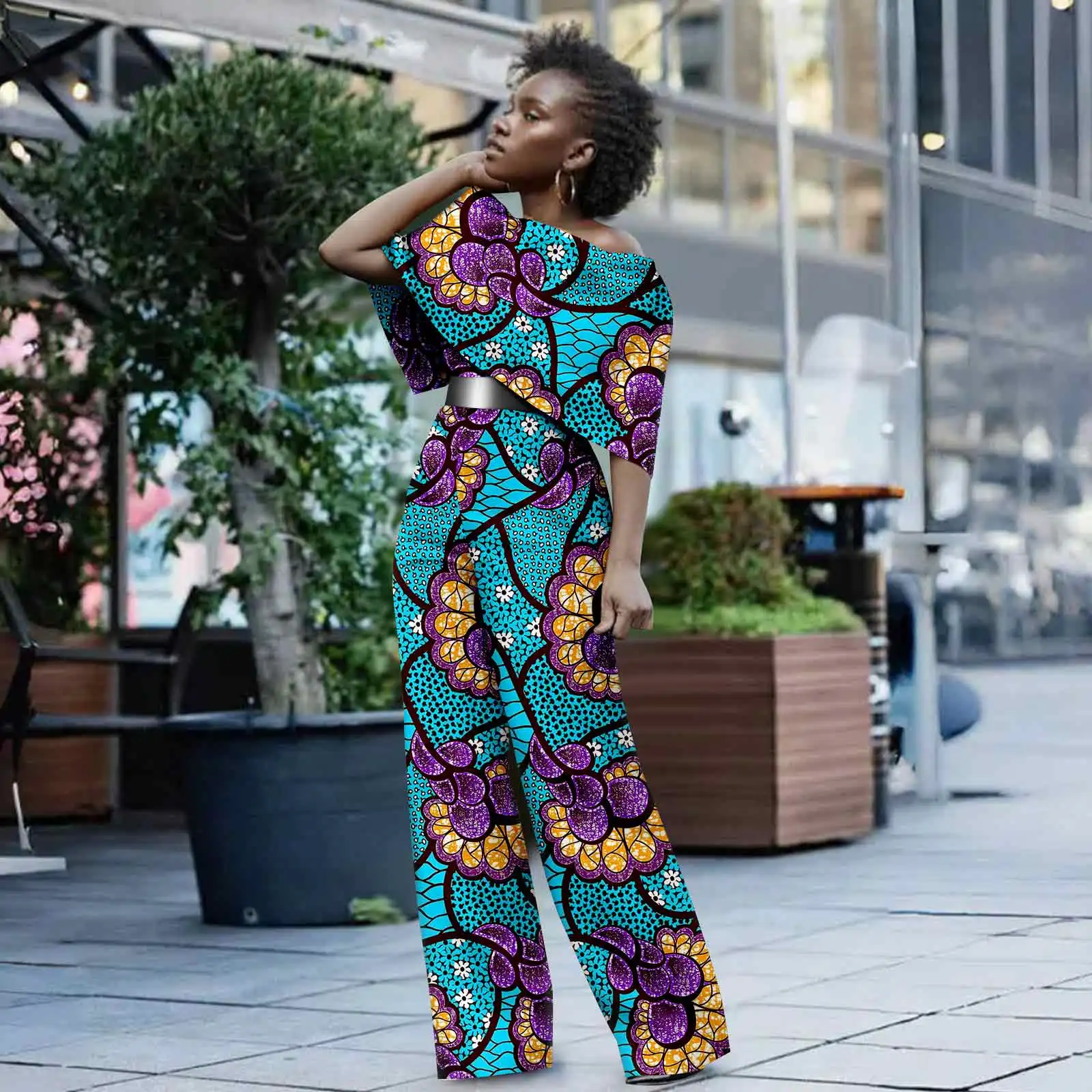 Afripride Africa Women's Jumpsuit Strapless Cloak Style Sexy Casual Ankara Printed Fabric With Belt Bodysuit 2429012