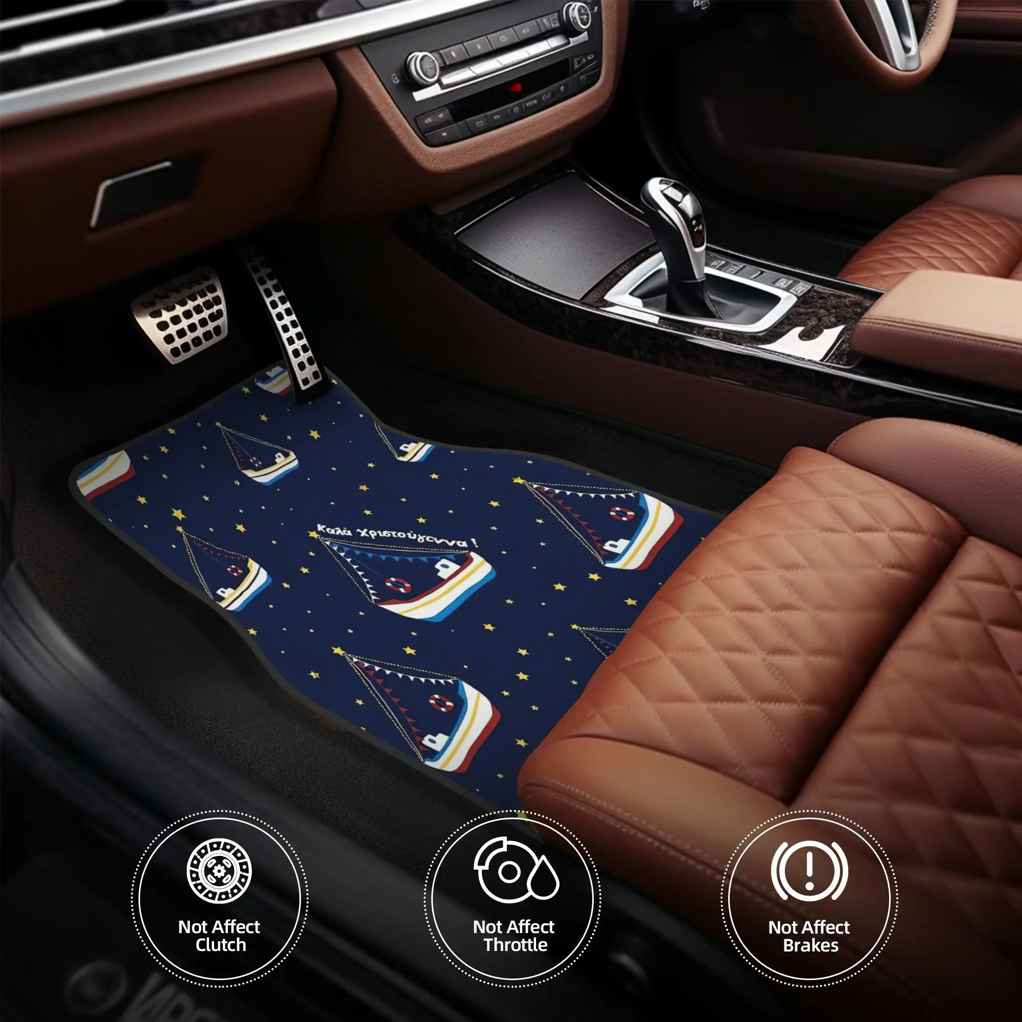 4pcs Greek Christmas Boat Car Floor Mats, Durable, Fit For Cars, Ideal Gift, Vehicle Interior Mats, Playful Design, Durable Mats