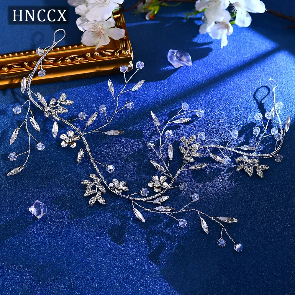 HNCCX Bride Crystal Headband Silver Color Alloy Leaf Wedding Hair Accessories Rhinestone Women Hair Band With Organza HP760