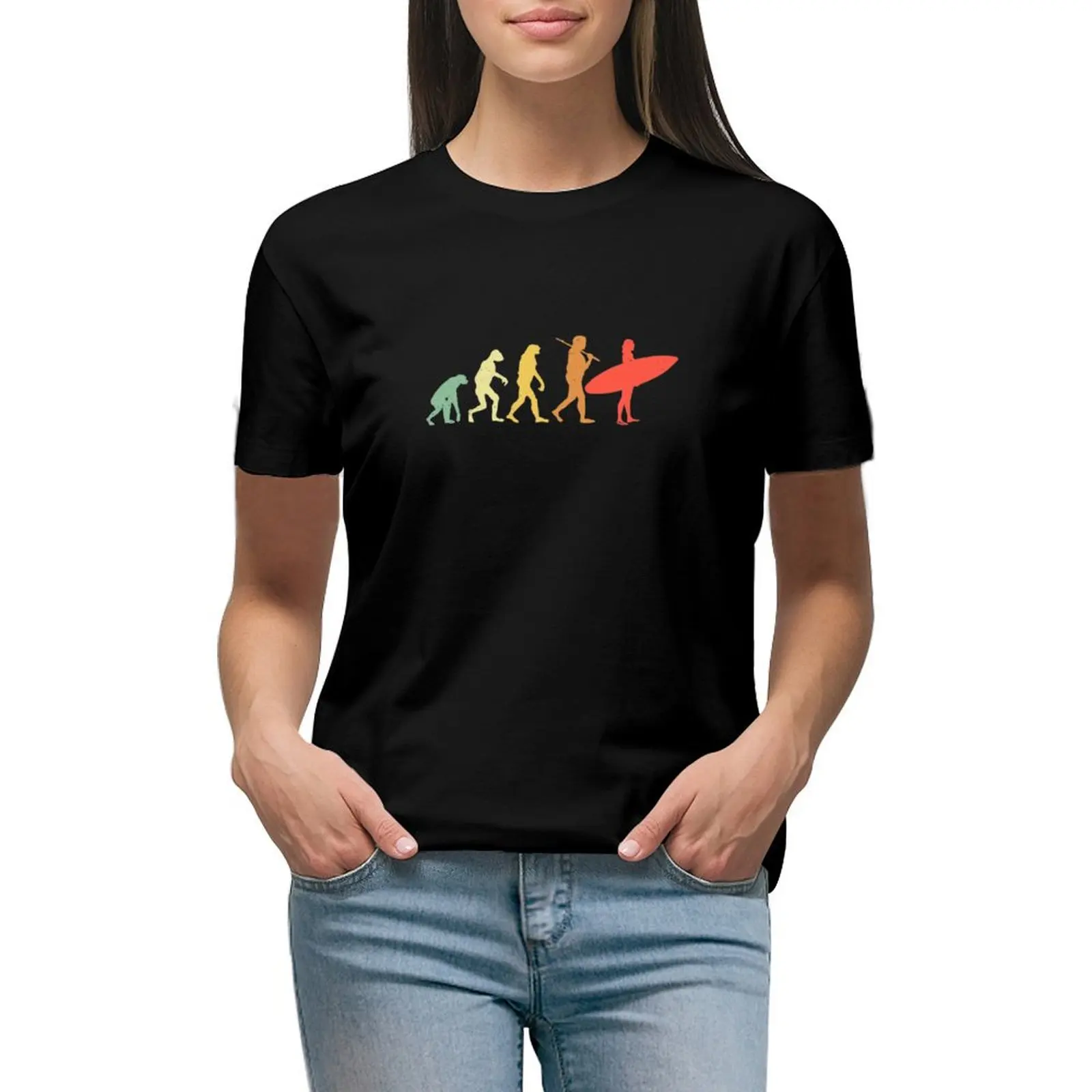 

Surfing Evolution Of Surfer T-shirt lady clothes female tops Women clothing