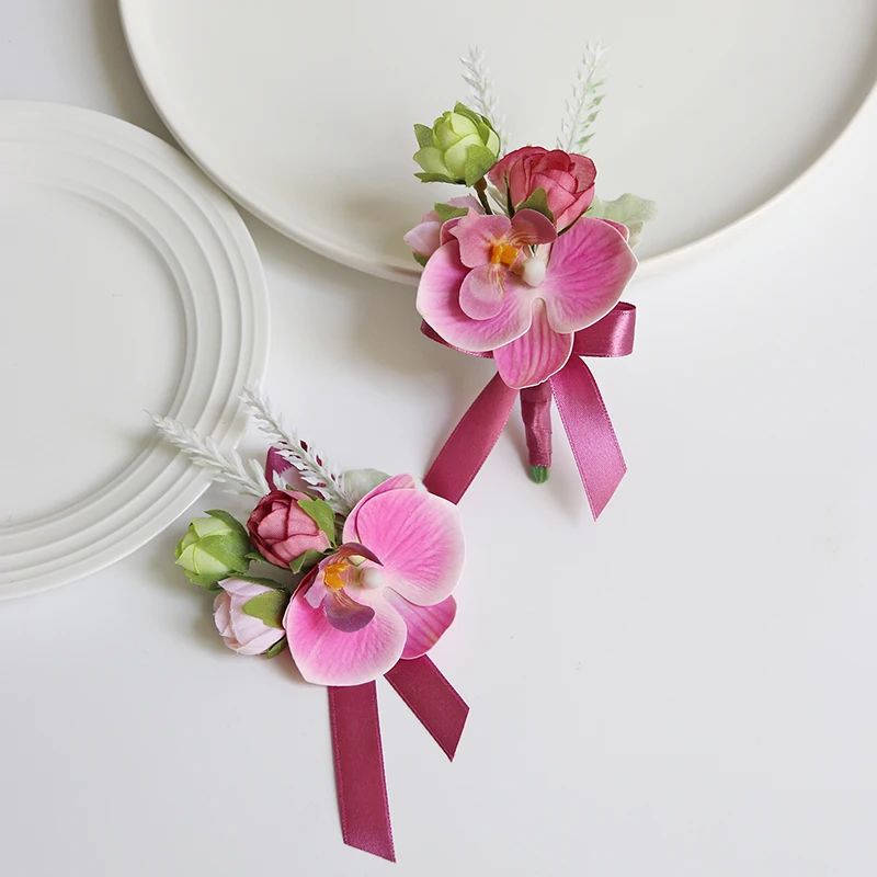 Boutonnière de mariage pour homme, bracelet de poignet, corsage de demoiselle d'honneur, injtrash rouge, orchidée papillon, mariage, Rhde mariage