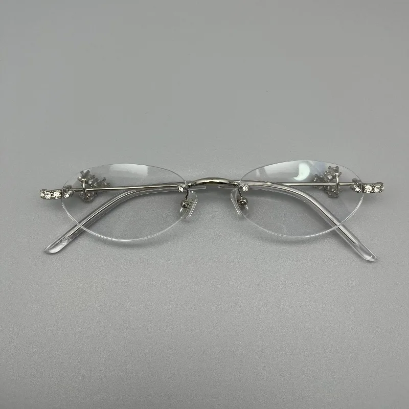 

2025 New Gm Series Frameless Glasses Frame for Women Oval Diamond-studded Personality Plain Ultra-light Glasses Oror