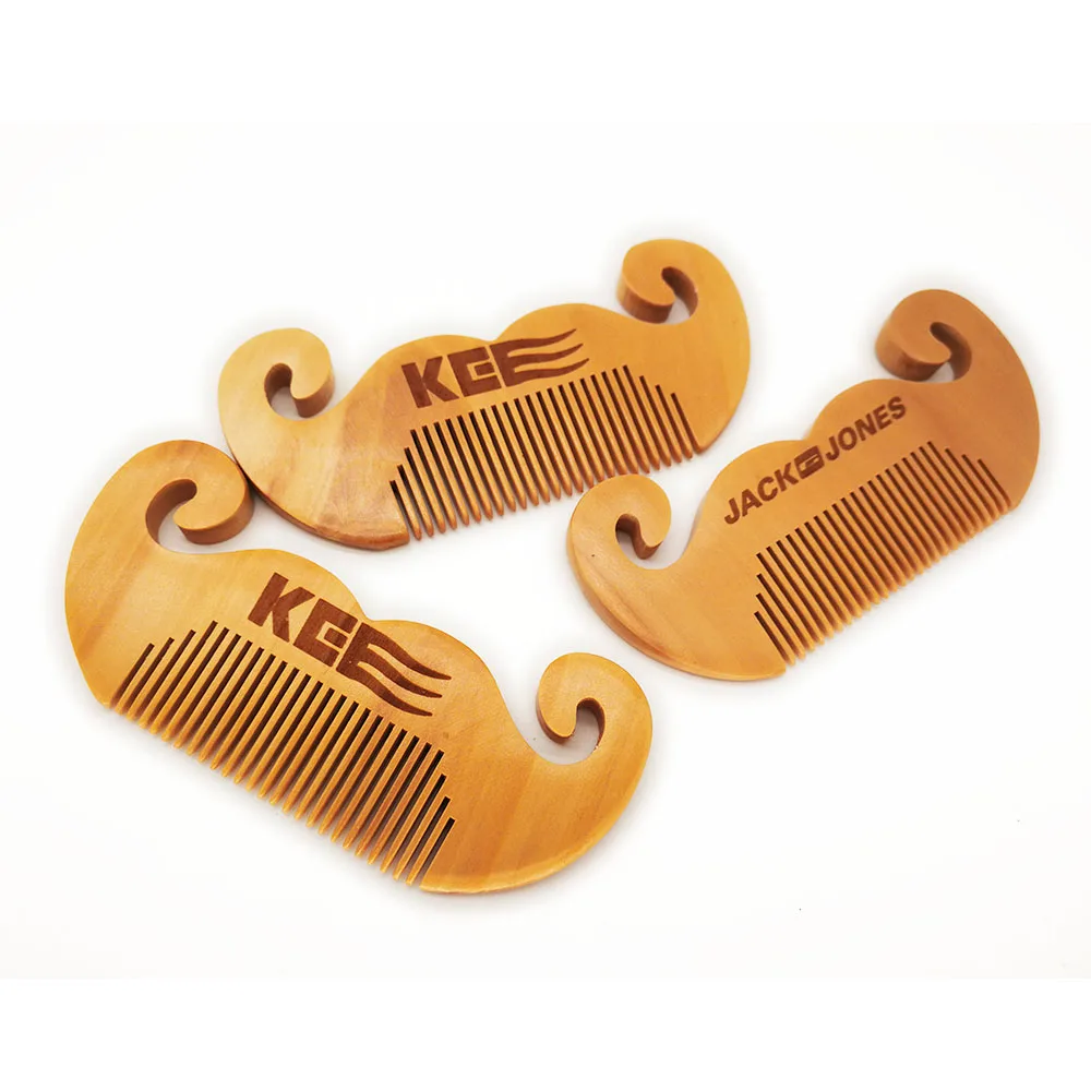 50 Pieces/Pack Customized LOGO Wood Comb - Personalized Your Name Text Date - Pocket Size Mustache Wooden Comb for Men