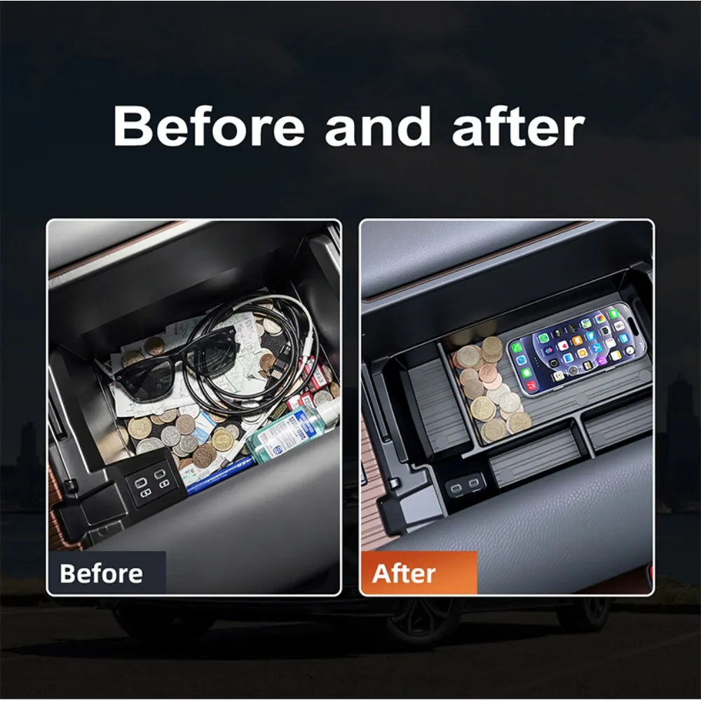Für Toyota Sienna 2021-2026 Armlehnen-Aufbewahrungsbox Mittelkonsolen-Organizer Ablage Schwarz Innenausstattung Zubehör Upgrade-Kit Plus – Detail 5