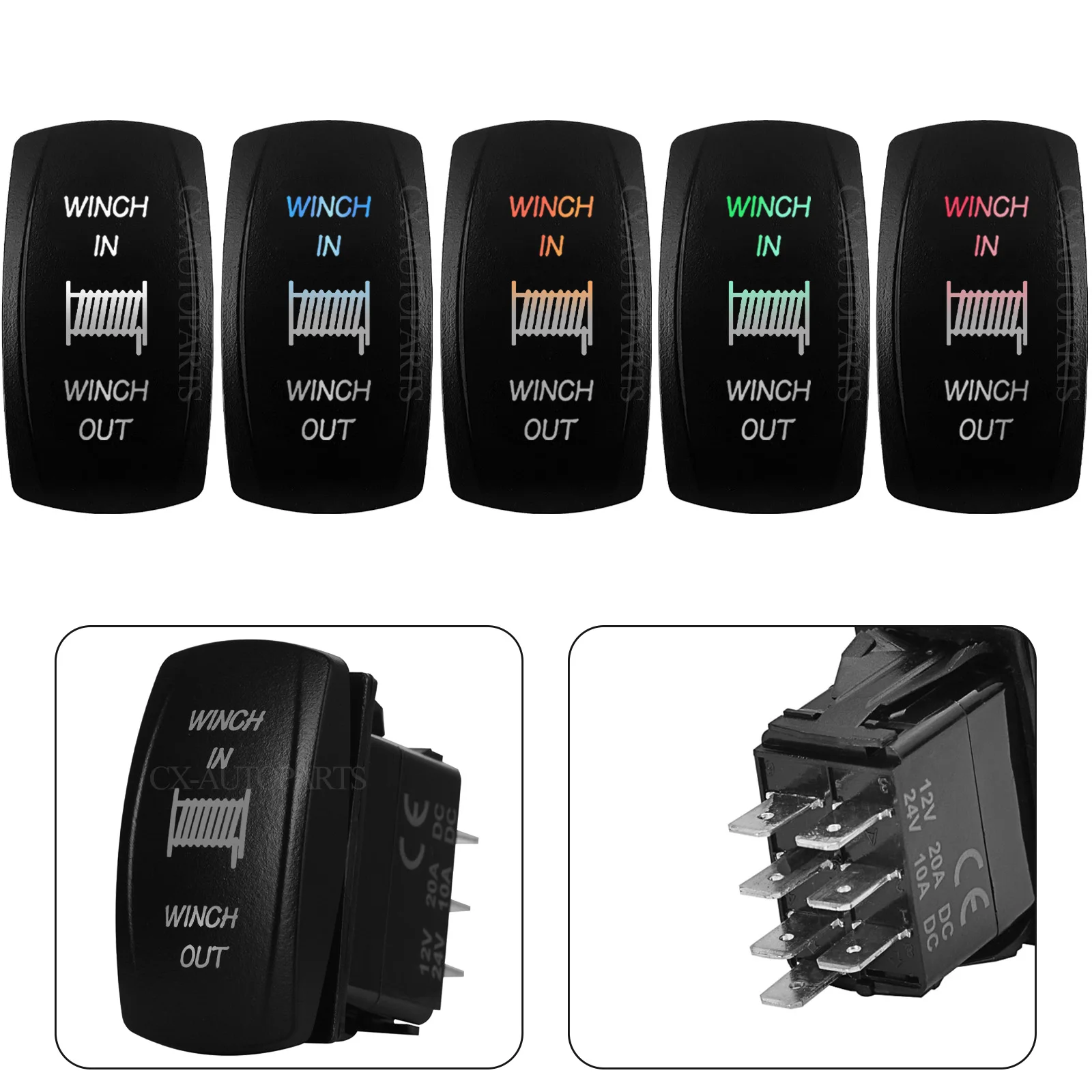 20A 12V Winch Momentary Rocker Switch 7 Pin (ON)-OFF-(ON) Laser Switch Waterproof for Winch In Out Marine Boat Jeep 4x4 Off-road