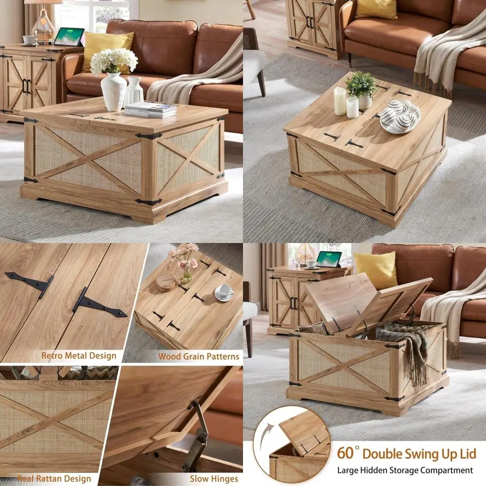 

Rustic Wood Storage Coffee Table with Hinged Lift Top and Large Hidden Space for Rustic Living Room Decor