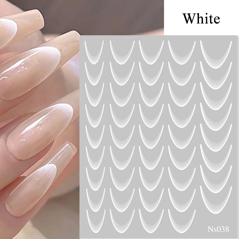 White French 3D Nail Stickers Manicure Gradient Line Flower Nail Art Designs Self-Adhesive Nail Tips Guides for DIY Decoration