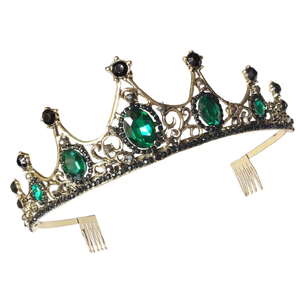 

Rhinestone Hair Comb Crown Green Golden Elegant Bridal Headdress For Wedding Party Prom Photography Accessories Bride Hair