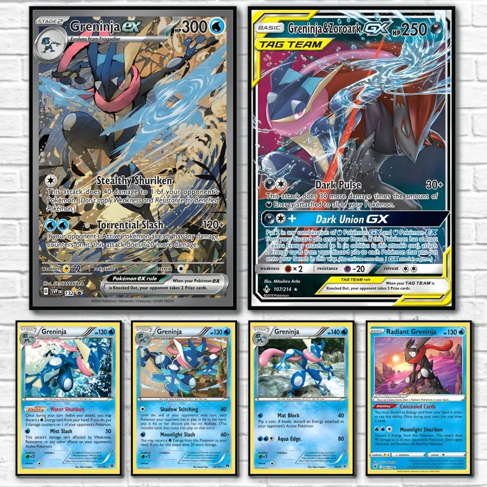 

Japanese Anime Rare Greninja Cartoon Card Poster Sticky Wall Art Printing Waterproof Home Living Bed Room Bar Aesthetic Decor