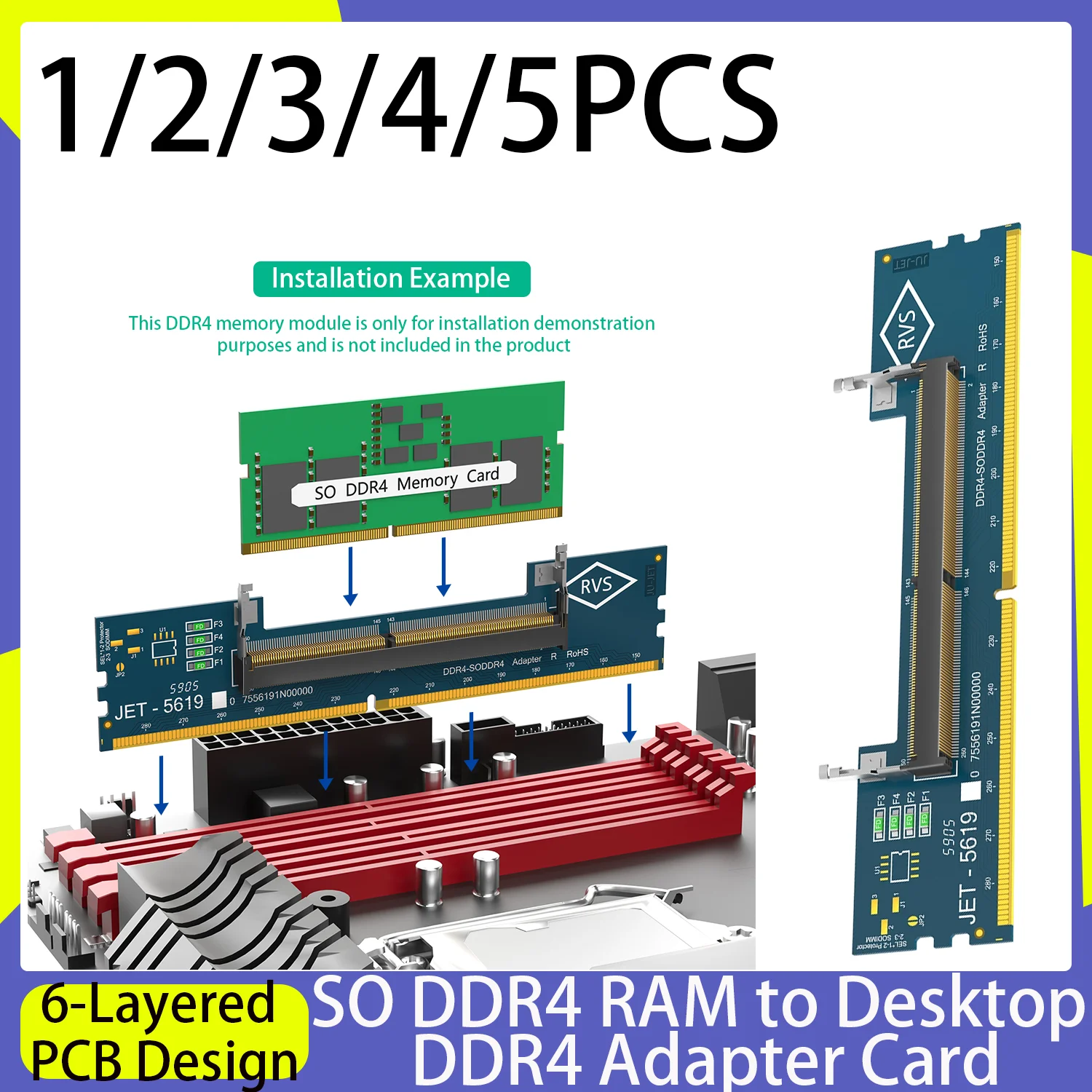 Laptop SO DDR4 RAM to Desktop DDR4 Adapter Card Memory Tester SO DIMM 4 to DDR4 Converter Compliant with JEDEC Specifications