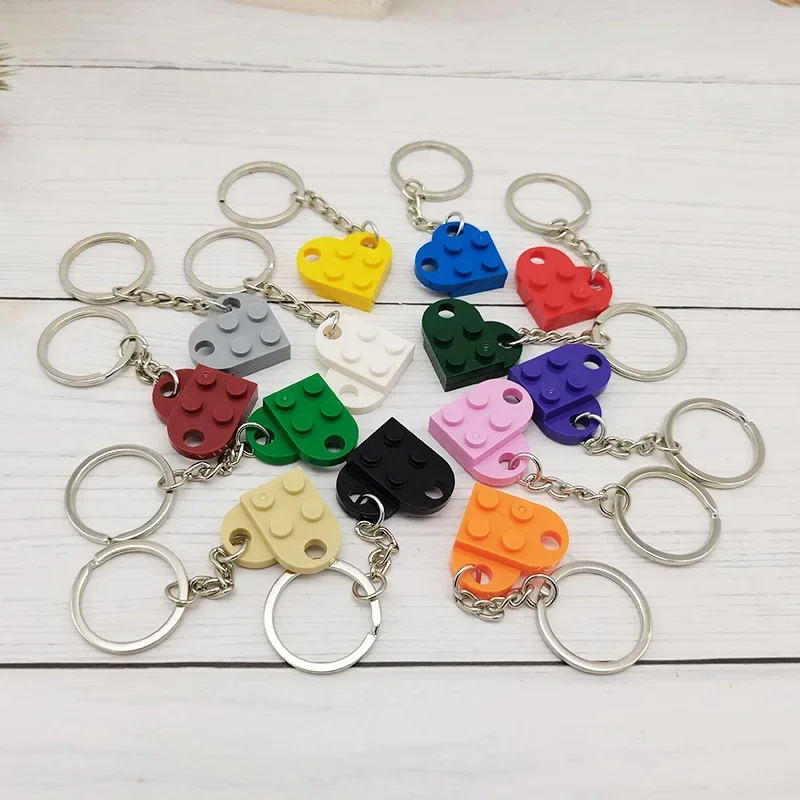 Fun Couple Building Block Heart-shaped Keychain 2-in-1 Detachable