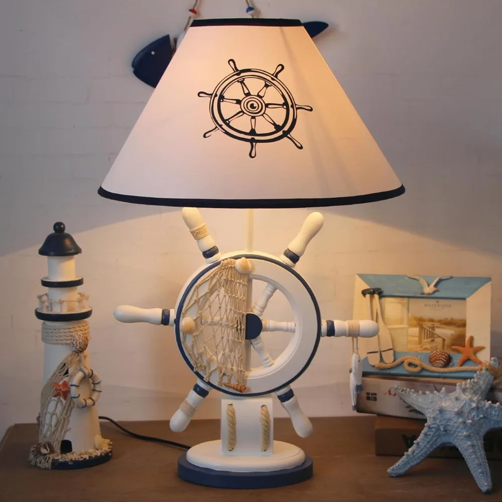 

Modern Nautical Style Bedside Table Lamp, Vintage Nightstand Lamps, Led Reading Light, Cute Night Light for Kids Bedroom Decor,