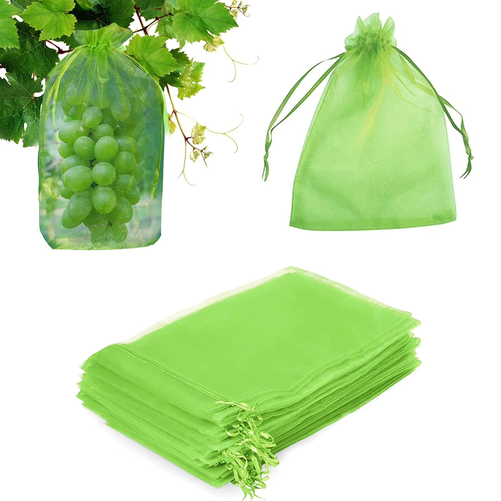 

50pcs Strawberry Grapes Fruit Protection Bags Pest Control Anti-Bird Garden Netting Bags Mesh Grape Bag Planter Grow Bags