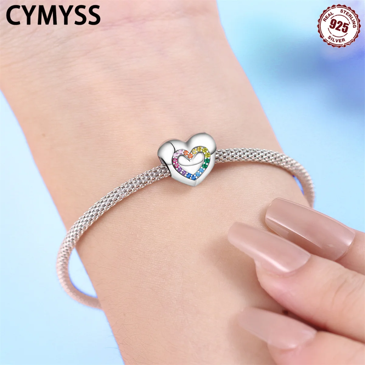 

Ювелирные изделия CYMYSS из стерлингового серебра 925 пробы с радужной подвеской «Любовь», подходят для женщин, кулон из бисера «сделай сам», изысканные ювелирные аксессуары