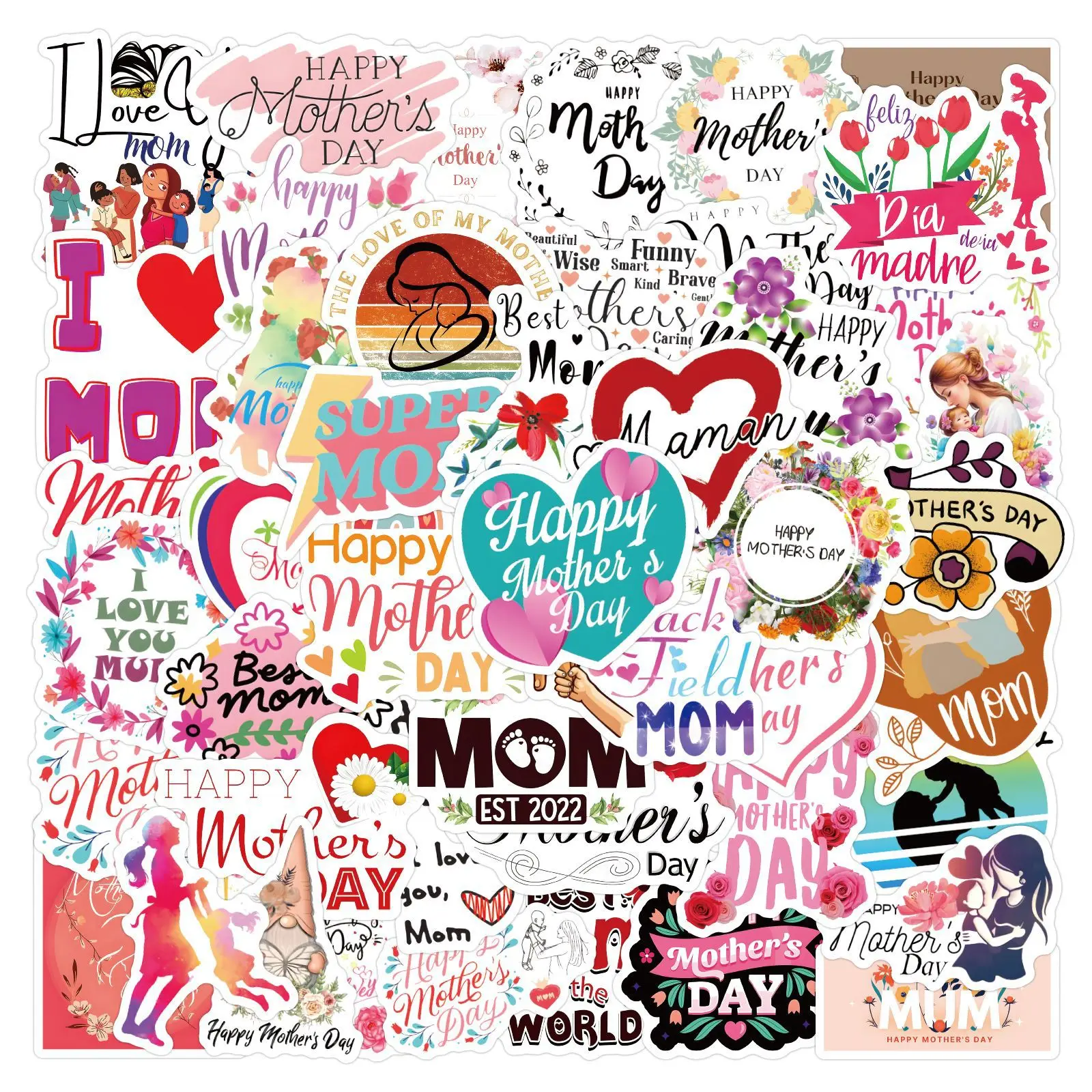 55 Stück Neue Muttertags-Graffiti-Aufkleber Dekorative Notizbuch-Gepäck-DIY-Dekorationsaufkleber Journal-Reisetagebuch-Aufkleber