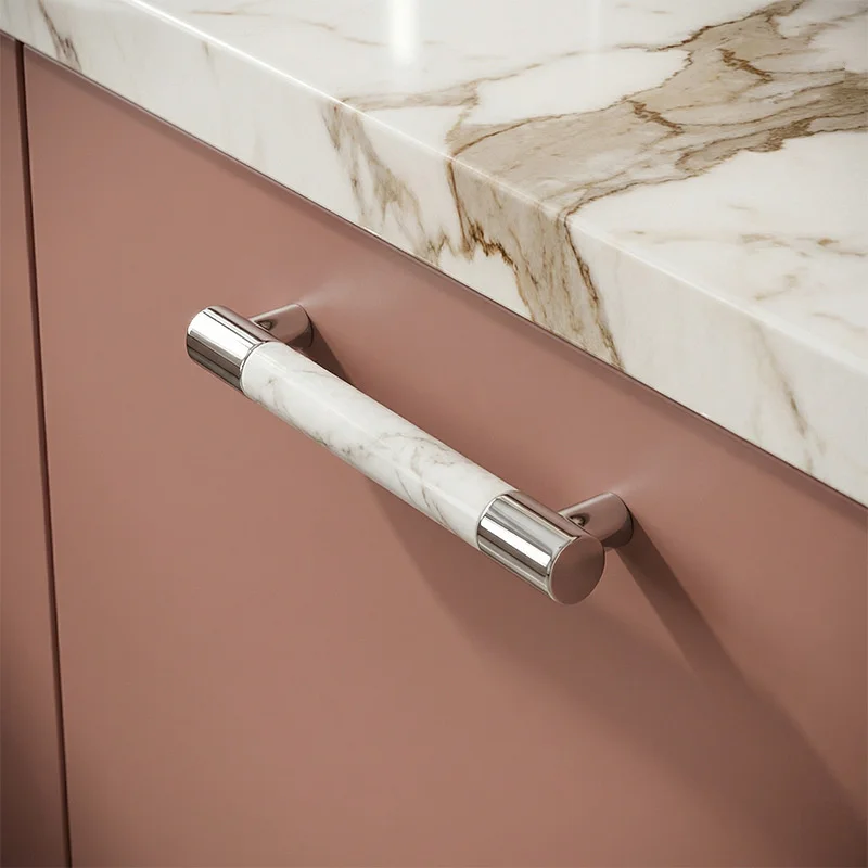 Luxury Marble Pattern Furniture Handles White Marble Grain Closet Pull Drawer Knobs For Kitchen Wardrobe Cabinet Door Pulls Diy