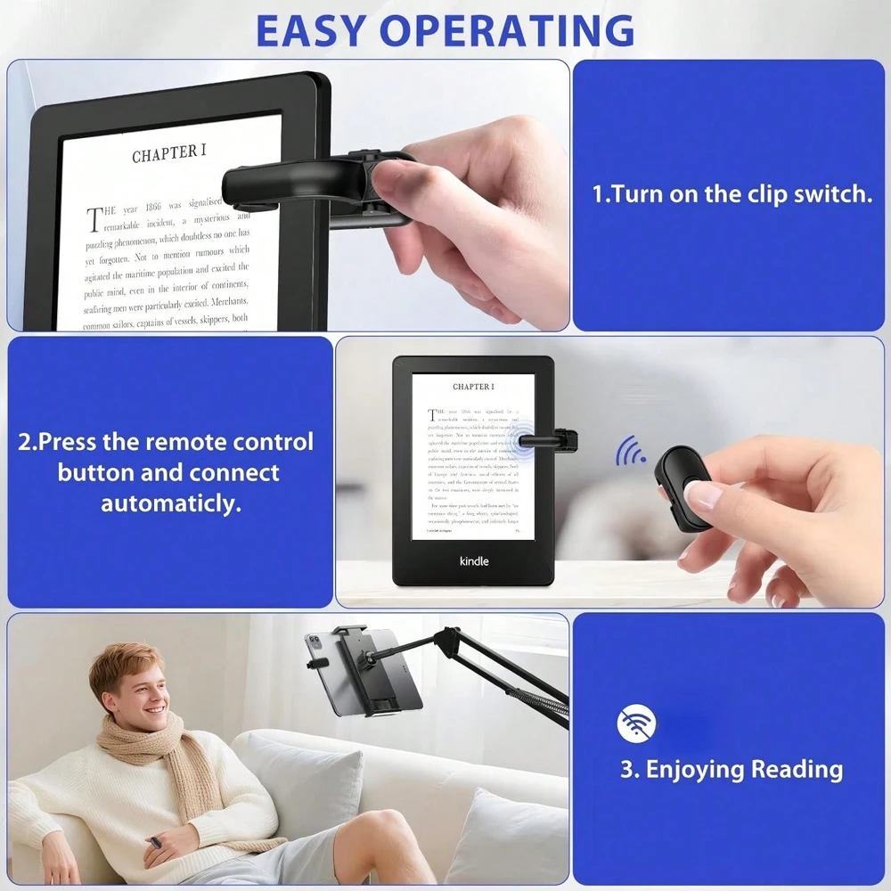 2in1 Page Turner Clicker Wireless Page Turner Remote Control E-Reader Phone Camera Record Trigger Remote for Kindle Paperwhite