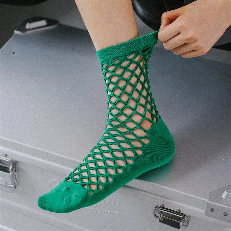 Women Girls Summer New Hollow Breathable Fishnet Sock Ankle High Socks Mesh Lace Fish Net Short Socks