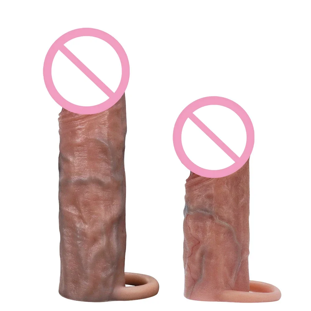 Realistic Penis Sheath Reusable Silicone Condom Cock Extension Sex Toys Artificial Dick Enlargement/Extender Men Penis Sleeve