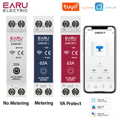 Disyuntor inteligente Tuya WiFi MCB 1P + N 63A temporizador energía kWh medidor de corriente de voltaje Protector interruptor de Control remoto por voz