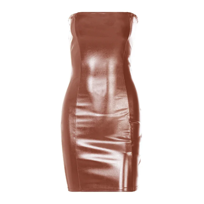 New 2025 Women Spring Summer Sexy Party Strapless Pu Leather Mini Dress For Women Sexy Streetwear Party Club Y2K Clothing