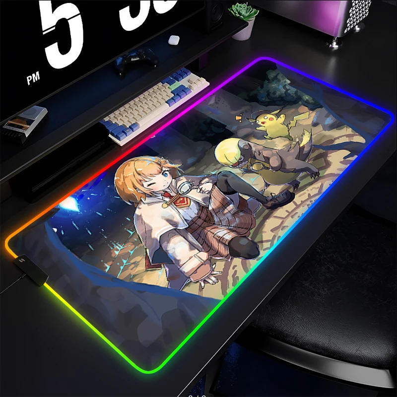 RGB Mouse Pad Computer Varmilo Keyboard Pad Anime Gaming Accessories Hololive Girl Gamer Desk Mat LED PC Watson Amelia Mousepad