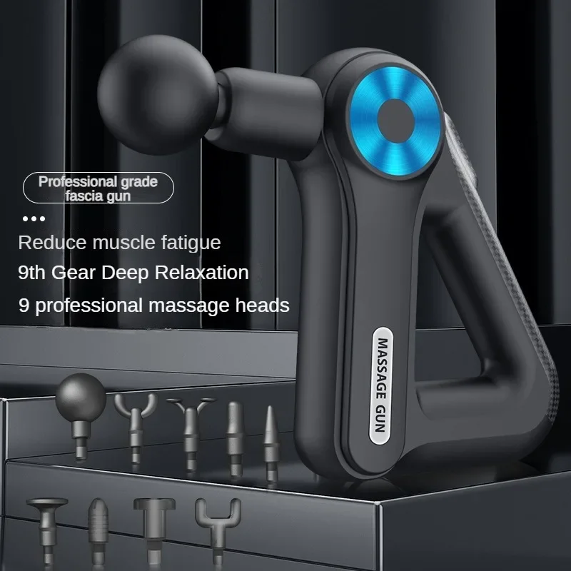 Massageador muscular elétrico fáscia arma 9 engrenagem de velocidade com 9 cabeças de massagem ferramenta de relaxamento muscular de percussão de tecido profundo