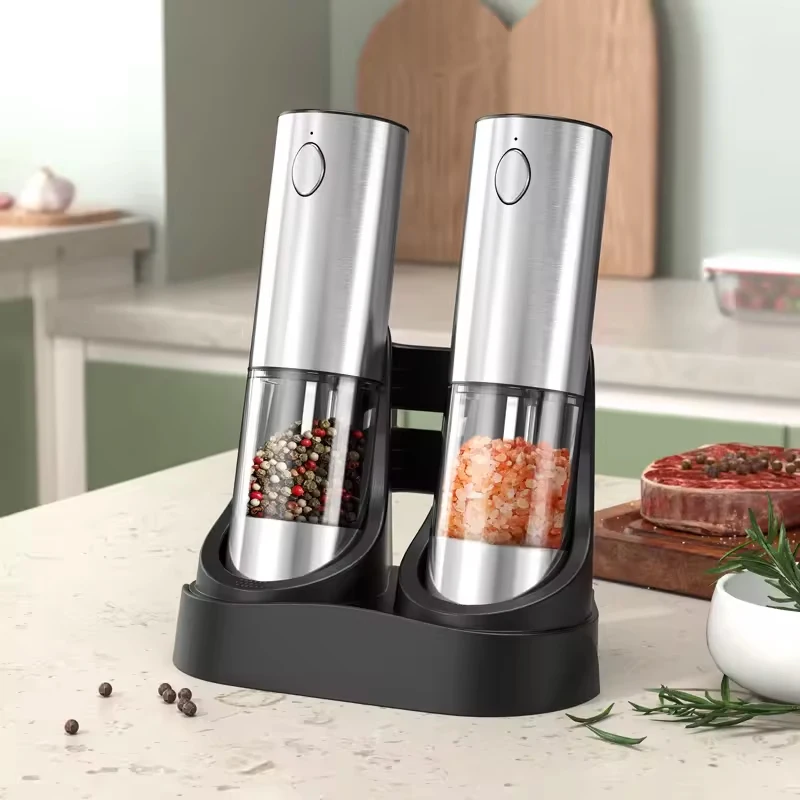 2024 Electric Salt and Pepper Grinders Set Capacity 190ML USB Rechargeable Base Adjustable Coarseness Spice Mill Kitchen Tools