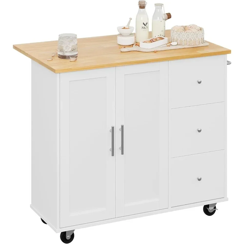 for Kitchen Cart with Folding Drop Leaf Breakfast Bar, Portable Trolley Island with Large Storage Cabinet, Kitchen Cart