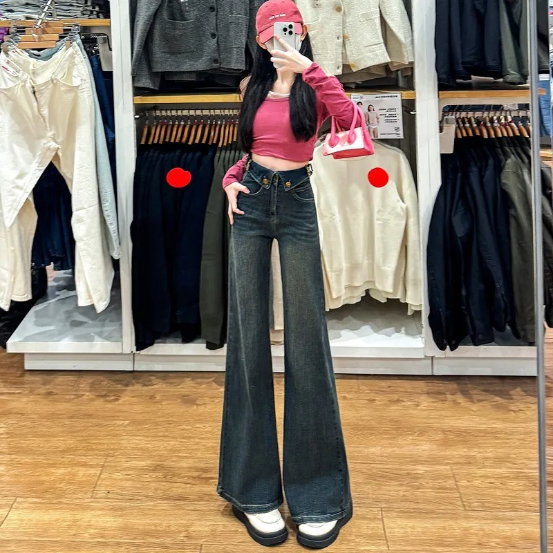 High Waist Wide Leg Jeans Women's Spring Autumn New Design Loose Versatile Straight Cut Slimming Faionable Denim Pants