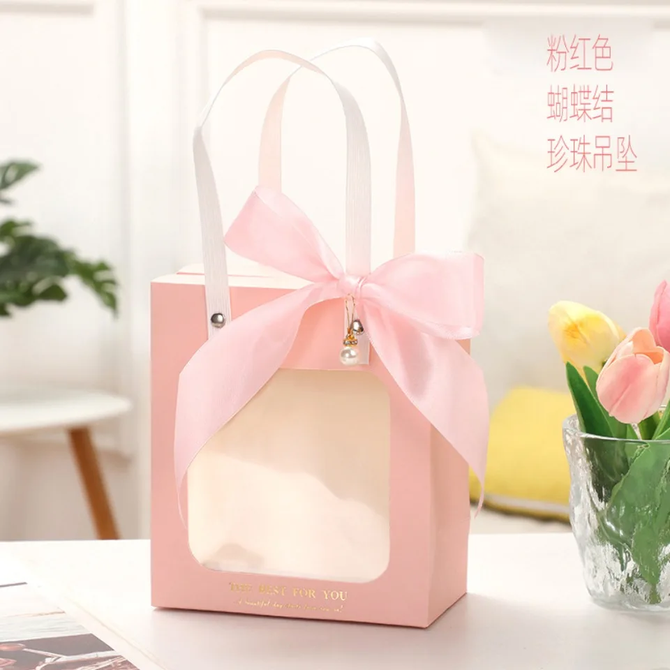 5/10/20 teile/satz Rosa Weihnachten Geschenk Verpackung Tasche Transparente Fenster Papier Box DIY Schokolade Hochzeit Geburtstag handheld Geschenk Pack – Detail 5