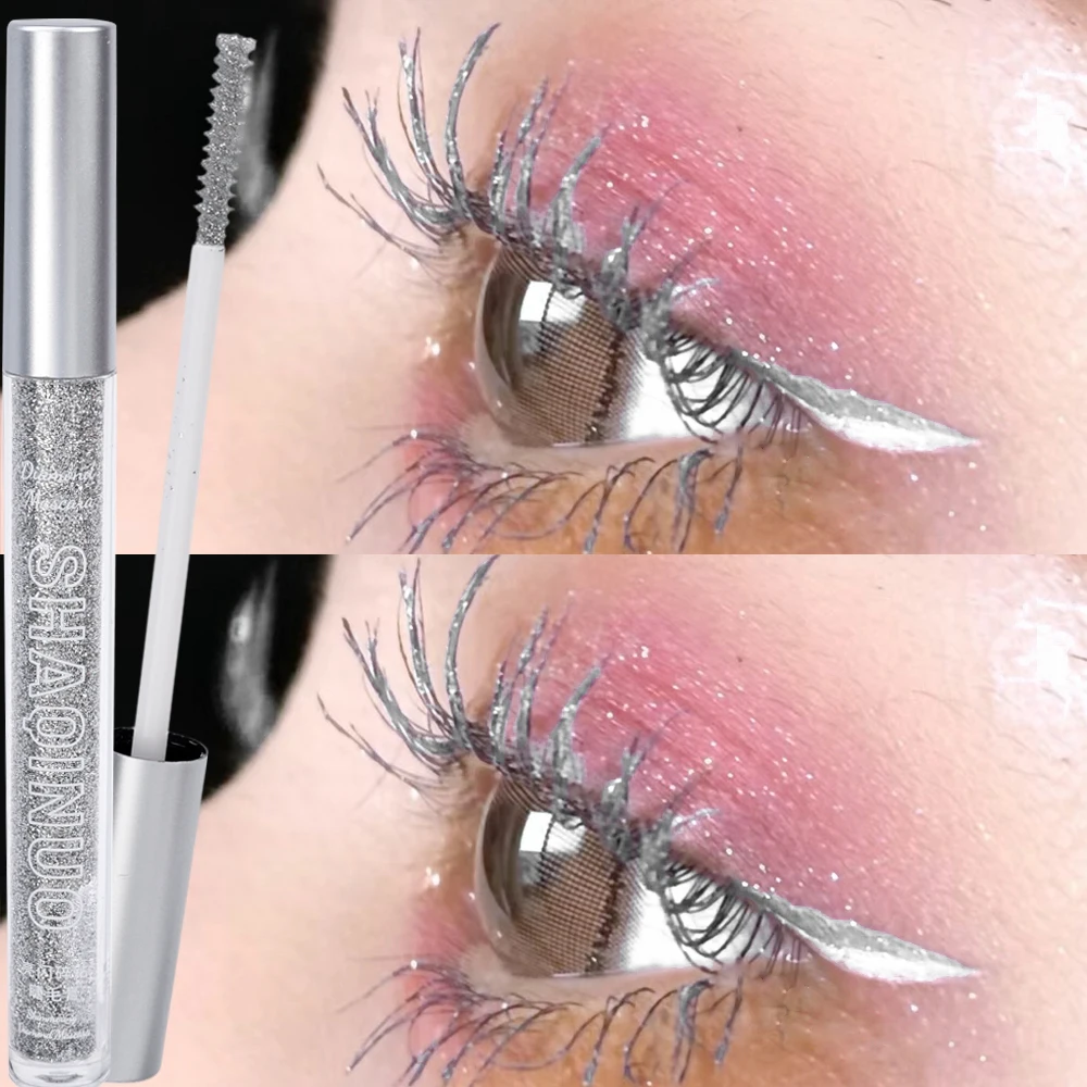 Glitter Mascara Curling Thick Eyelashes Extension Makeup Shiny Sliver Green Waterproof Lasting Shimmer Mascara Korean Cosmetics