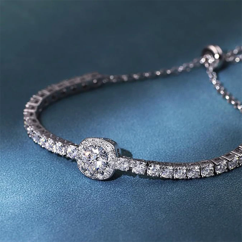 Lnngy 6,5 mm Moissanit-Halo-Armband für Damen, 14 Karat Gold gefüllt, einreihig, Zirkon, verstellbare Armbänder, Handschmuck, Geschenke – Detail 8