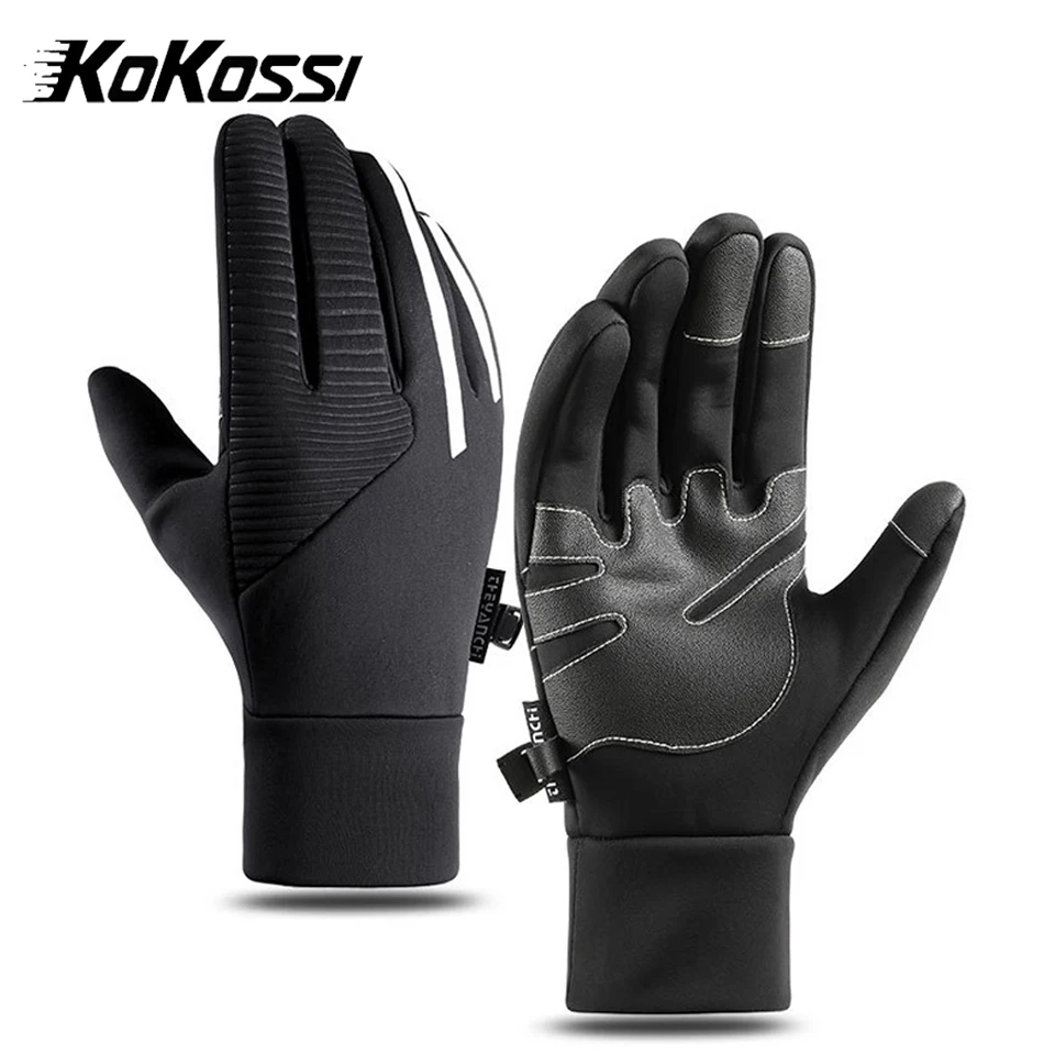 

Велосипедные перчатки KoKossi, теплые ветрозащитные водонепроницаемые Нескользящие светоотражающие велосипедные перчатки унисекс для работы с сенсорным экраном