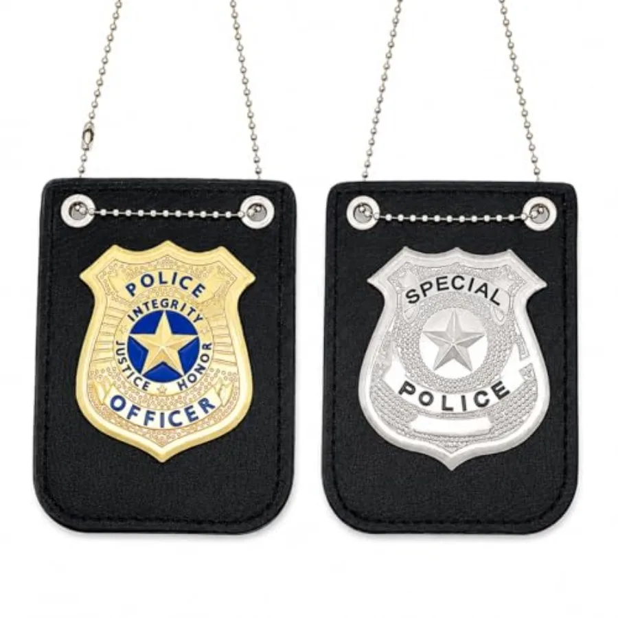 iMagitek 2 Pcs Police Costume Accessories for Adults Police Badge with Chain and Belt Clip for Cop Play Costume Accessories Pol