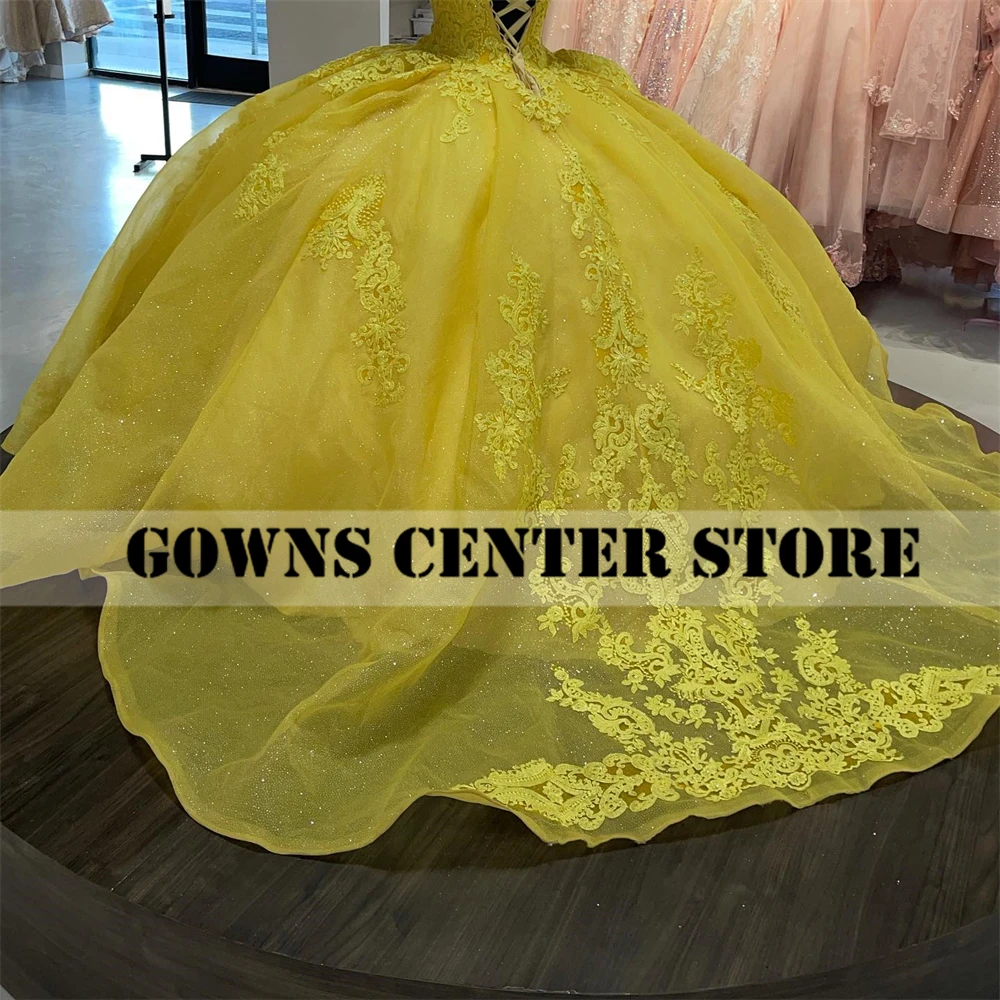 Off The Shoulder Yellow Lace Quinceanera Dresses Ball Gown Party Dress Lace Up Graduation Gown vestidos de quinceañera 2024