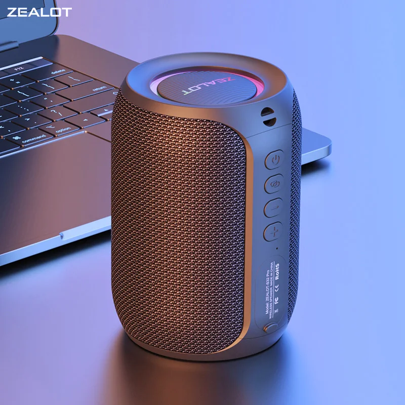 

ZEALOT S32 Pro Bluetooth Speaker Wireless Subwoofer Mini Hifi Bass Stereo RGB Lights Support Micro SD Card AUX Play Microphone