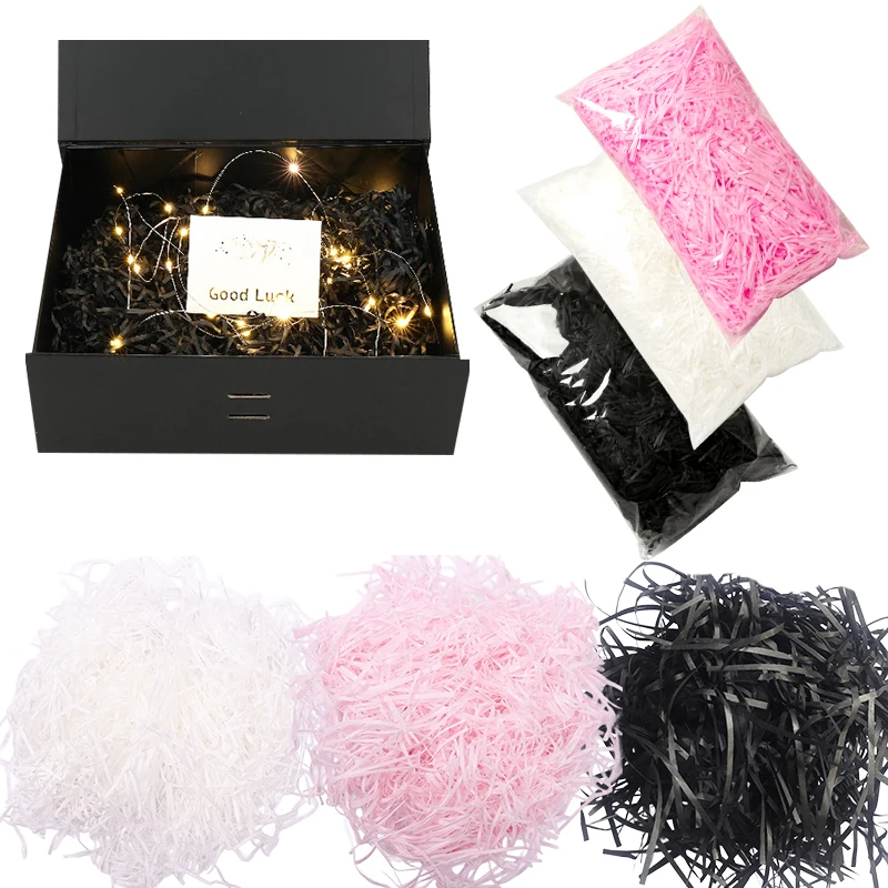 20 g/bolsa colorida hierba Lafite blanco negro rosa disponible papel triturado caja de dulces de regalo DIY Material de embalaje de relleno de tejido ZYF