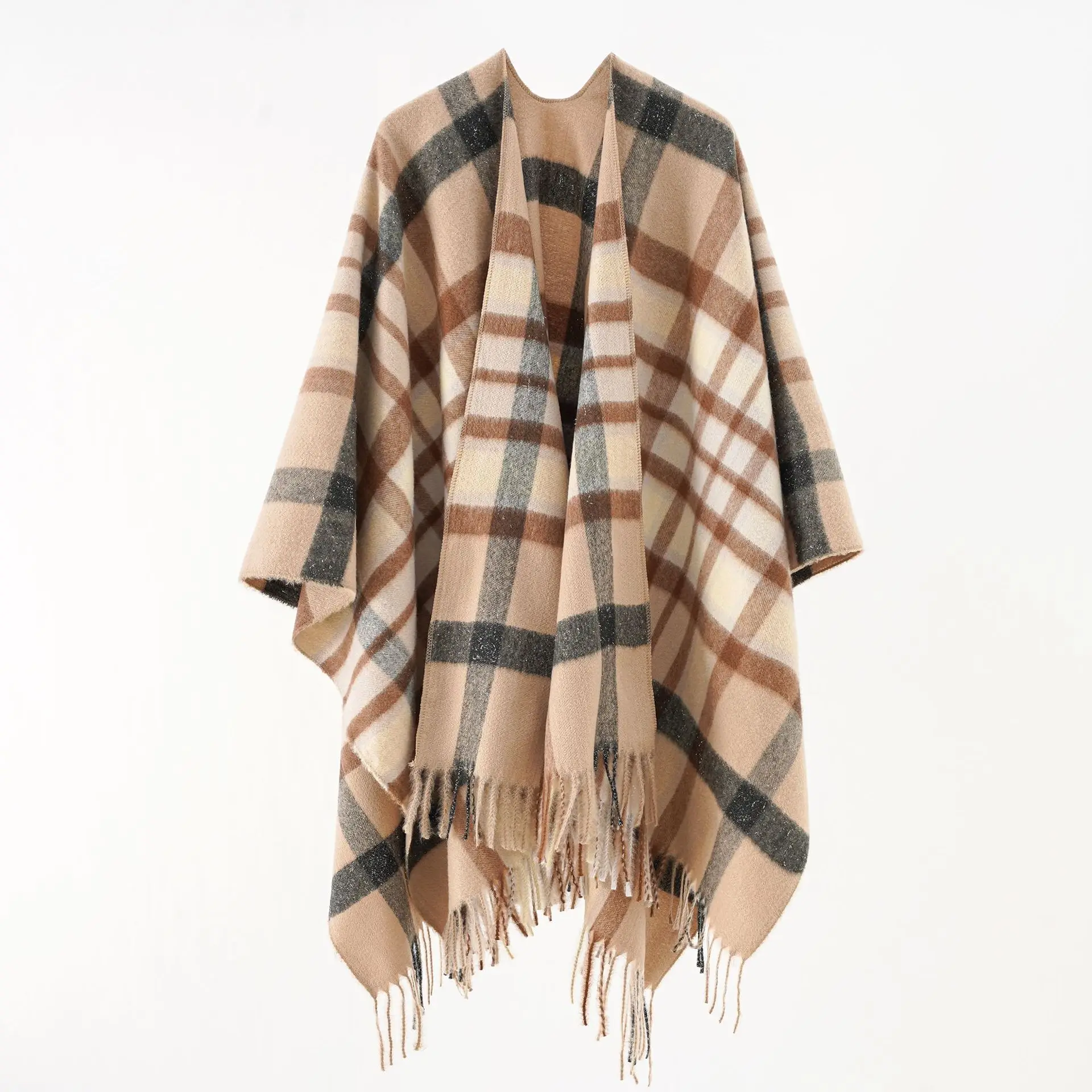 2024 New Fashion Winter Warm Plaid Ponchos And Capes For Women Oversized Shawls and Wraps Cashmere Pashmina Female Bufanda Mujer