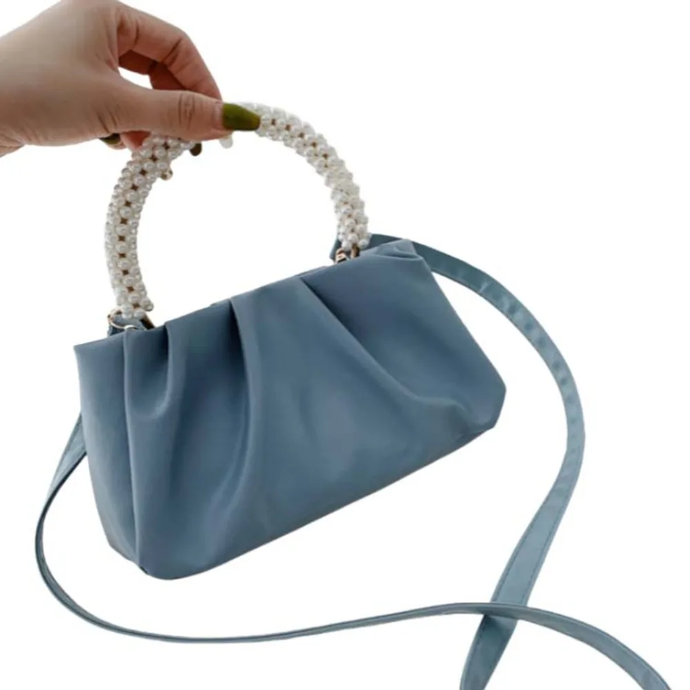 

Dumpling Bag Korean PU Cloud Bag Solid Color PU Leather PU Leather Pearl Handbag Imitation Pearl Large Capacity Crossbody Bag