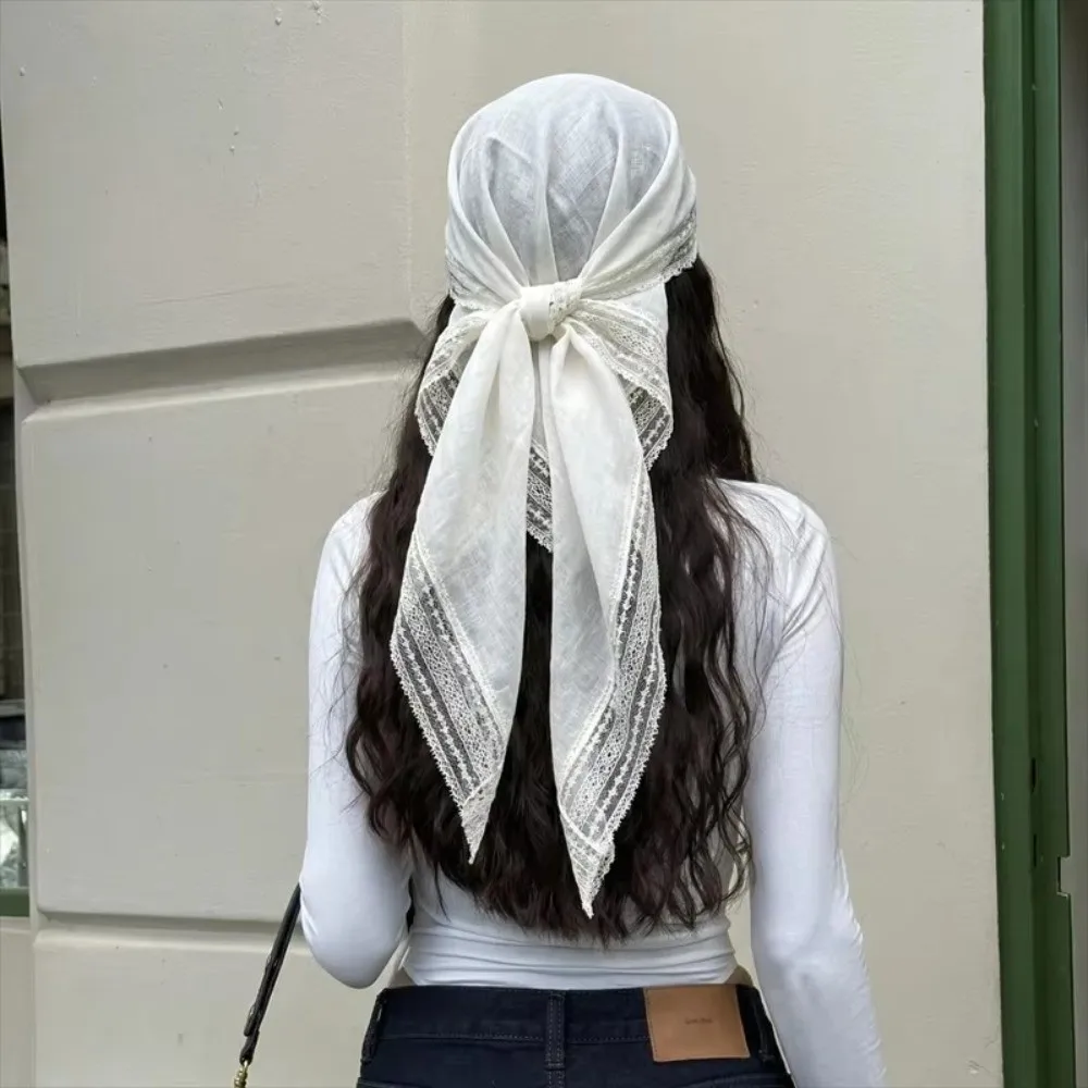 

Fashion 100*100cm Square Scarf Solid Color Luxury Shawls Lace Trim Plain Weave Wraps Beach