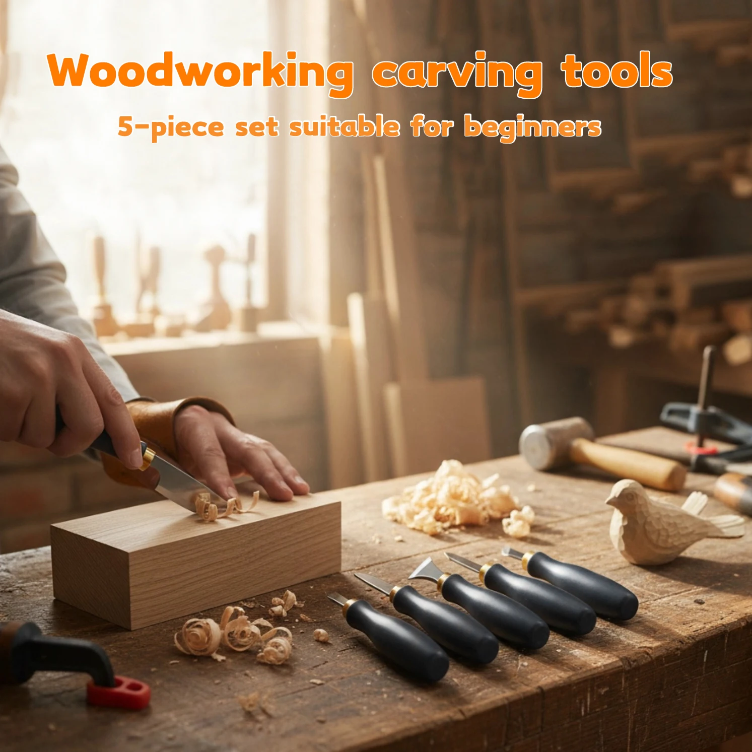 5 قطعة أدوات نحت الخشب للمبتدئين مقبض بلاستيكي بلوري أسود 5 أنواع من رؤوس القطع الحادة من الفولاذ الكربوني نحت محمول #4