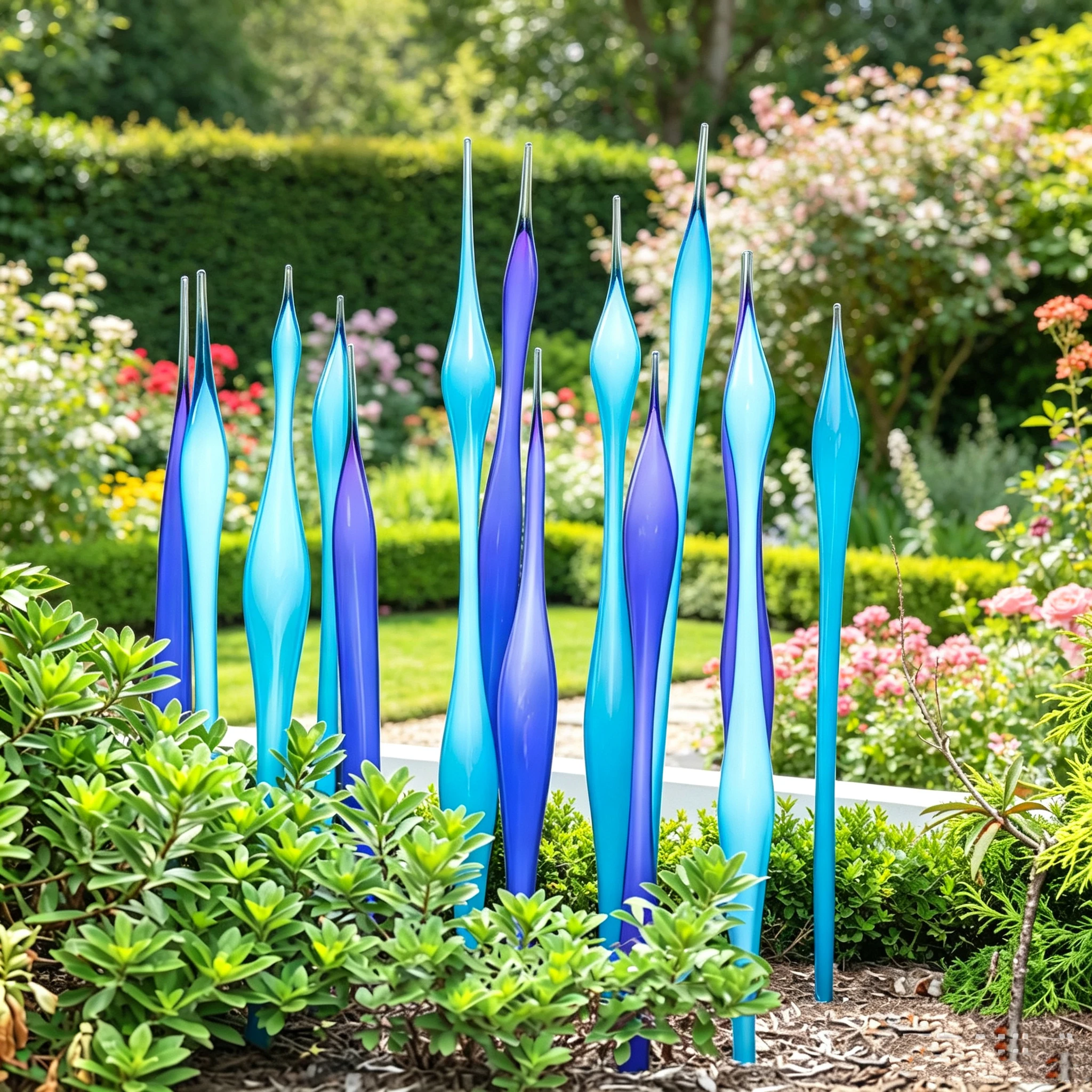 Floor Decor Lamp Murano Glass Reeds Hand Blown Glass Tall Spike Blue Color Hand Blown Glass Spears