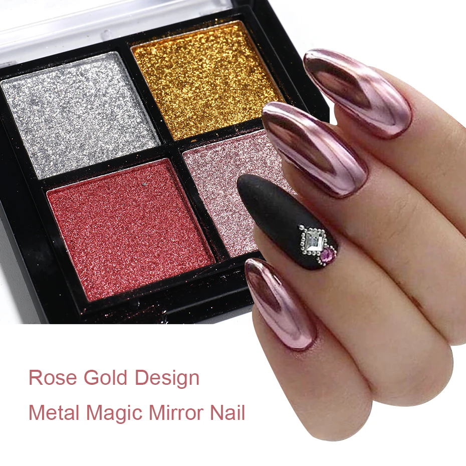 4/6สี Magic Mirror Glitter ผง Chrome เล็บสีแชมเปญ Rub Nail Art แปรงแต่งเล็บ JI1933-1