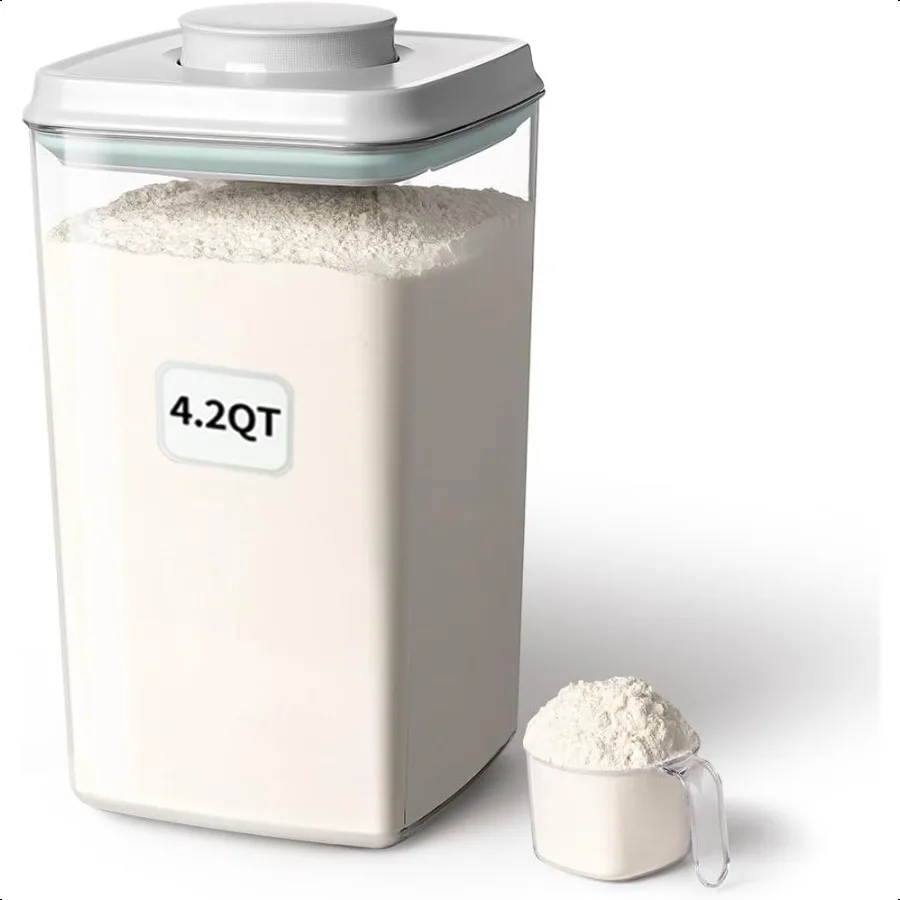 

Ankou Airtight Pop Food Storage Container with Lid 130ml Scoop 4L 4.2qt BPAFree Cereal Rice Flour Pasta Snack Container Stackab
