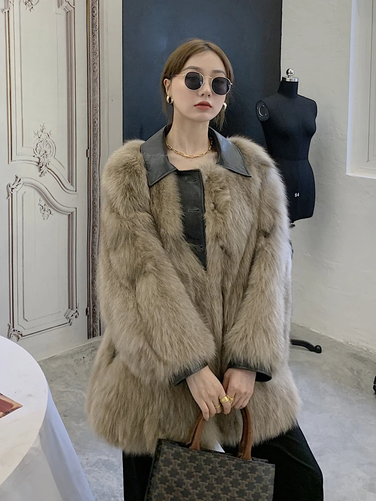 Fox Fur Fur Coat Women\'s Young Mid-Length Haining New Fur Integrated Fashion Furry Coat Winter