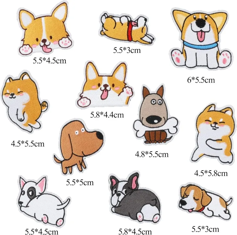 11PCS Cute Iron on Patches for Clothing, Assorted Dog Patterns Sew on Embroidered Decorative Appliques for Masks Bags Jeans DIY