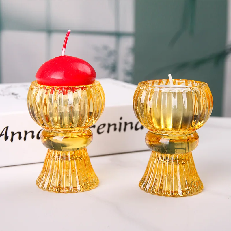 Hot-selling thickened glass candlestick colorful round candlestick family hotel