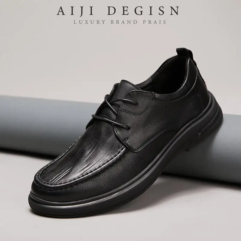 

Retro All Genuine Leather Men's Shoes Casual Cowhide Shoes Black loafer brown Safety Shoe For Men Desiner Original